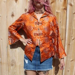Vintage Silk King Orange Satin Swirl Bell Top 🍊